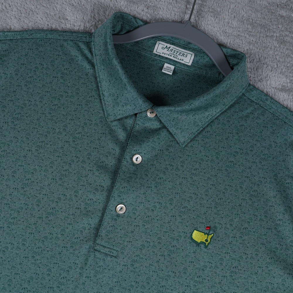 Peter Millar Masters Golf Polo Shirt Mens XXL Green Print Augusta National ANGC
